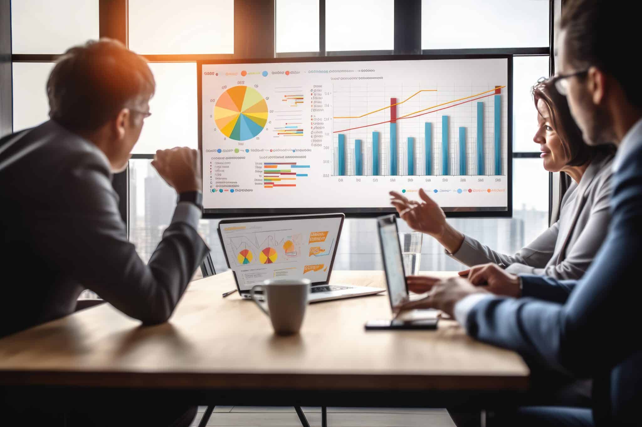 data analytics in business office showing graphs