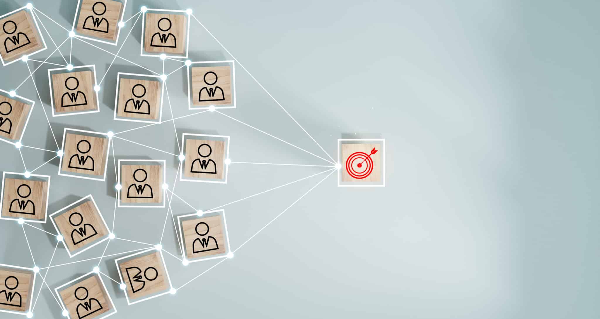 HeartBeep Marketing NH Best CRM Software, Red dartboard and black arrow connection linkage with human icon for customer focus target group and customer relation management concept.