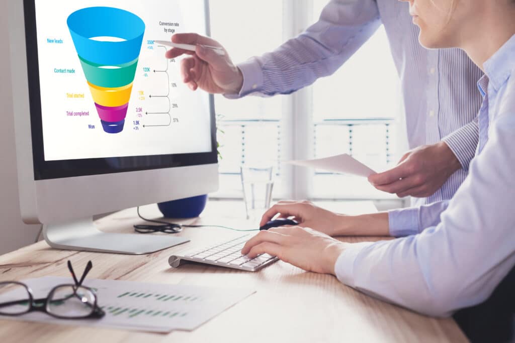 HeartBeep Marketing NH Best CRM Software, Marketing funnel and data analytics used by a team of sales consultant to analyze leads generation, conversion rate, and sales performance of e-commerce. Multi-channel advertising, customer journey.