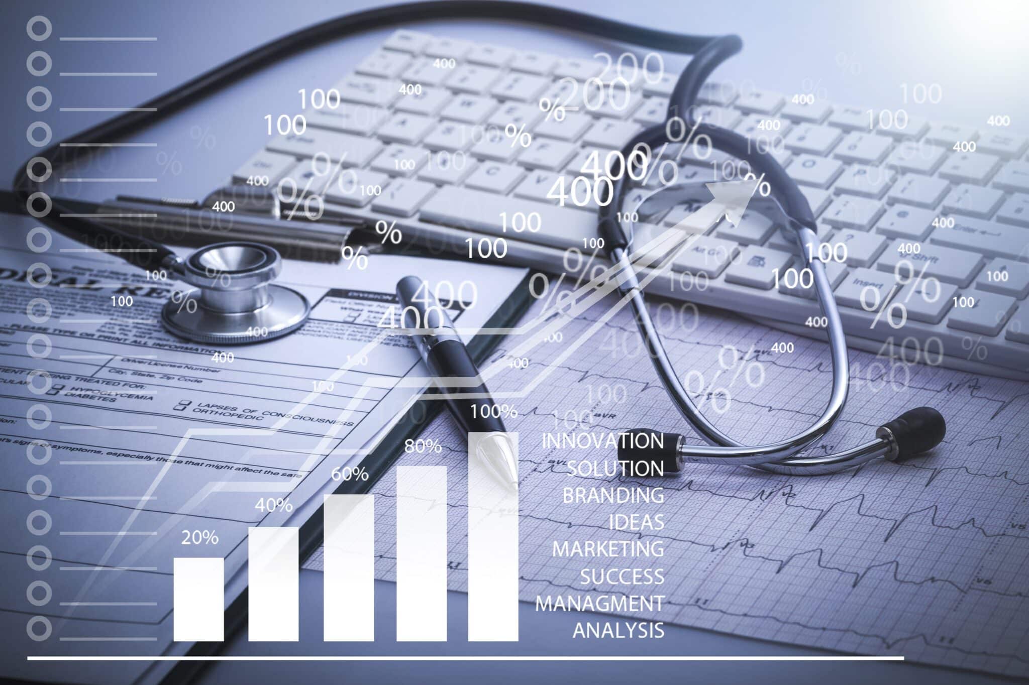 HeartBeep Marketing NH Healthcare Marketing, Healthcare business. Stethoscope and computer keyboard