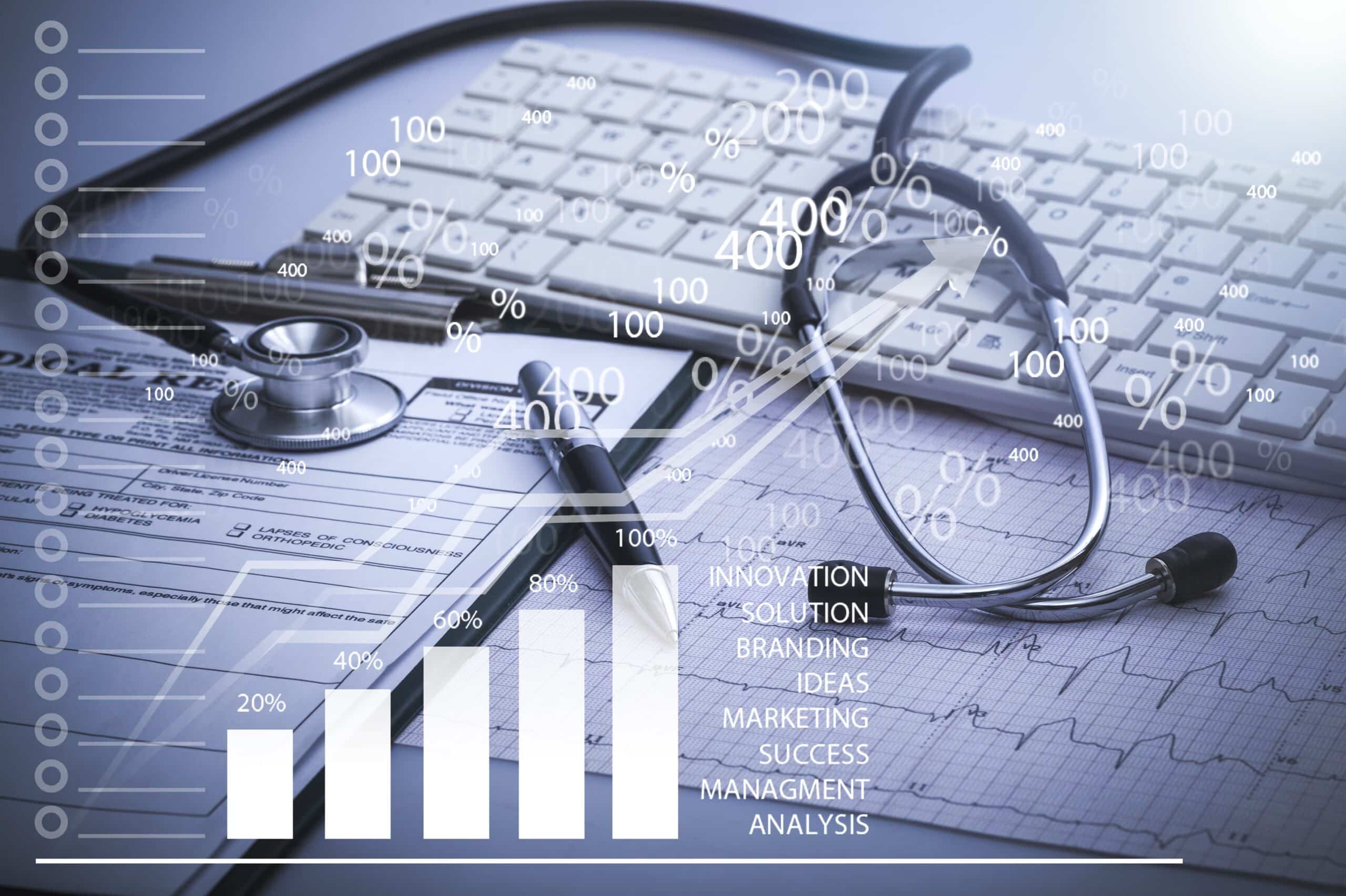 HeartBeep Marketing NH Healthcare Marketing, Healthcare business. Stethoscope and computer keyboard